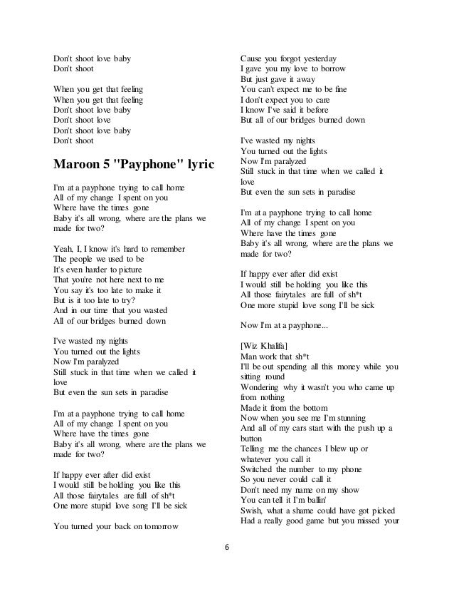 Maroon 5 One More Night Lyrics Pdf
